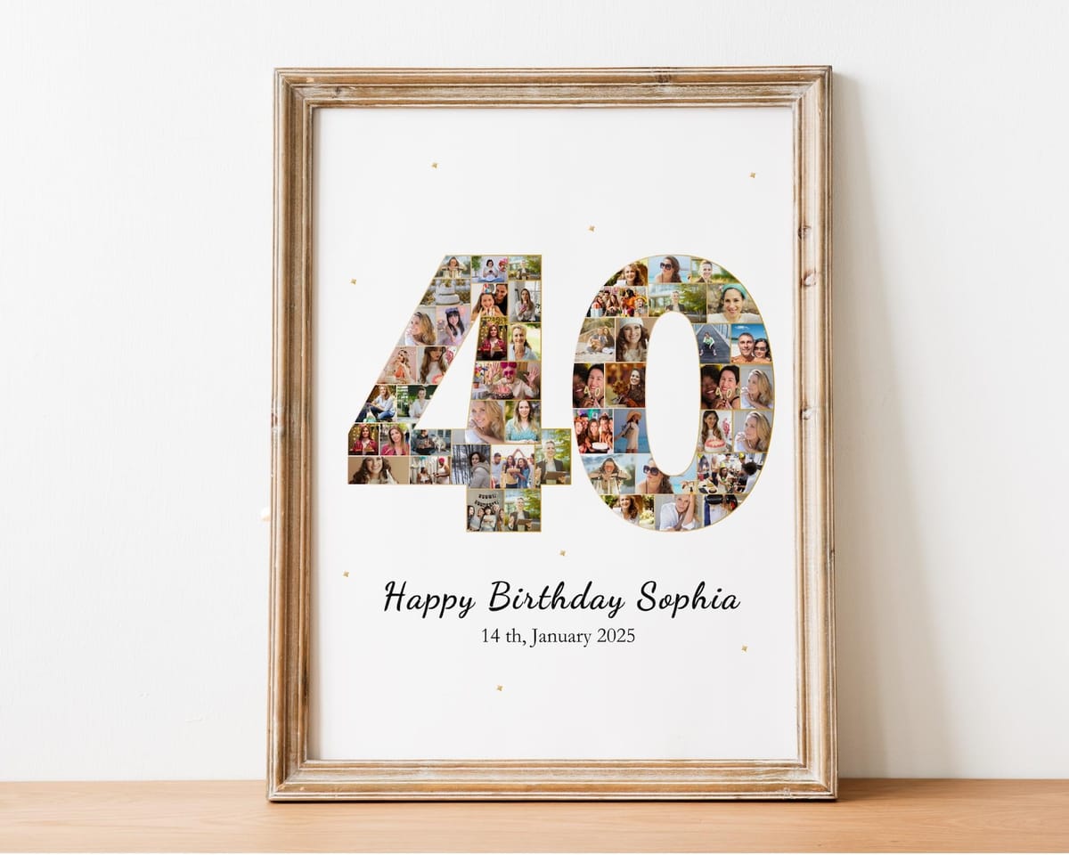 Number 40 photo collage filled with family photos
