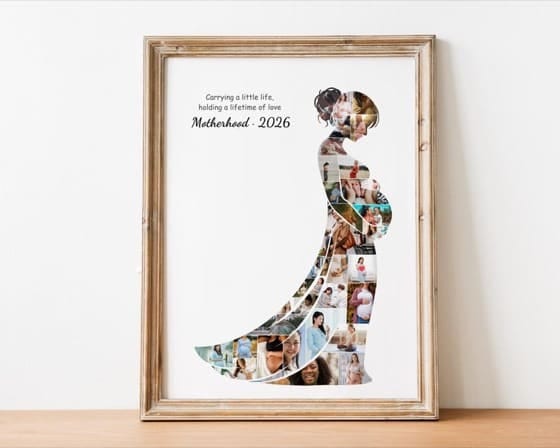 Motherhood pregnancy silhouette photo collage keepsake, framed