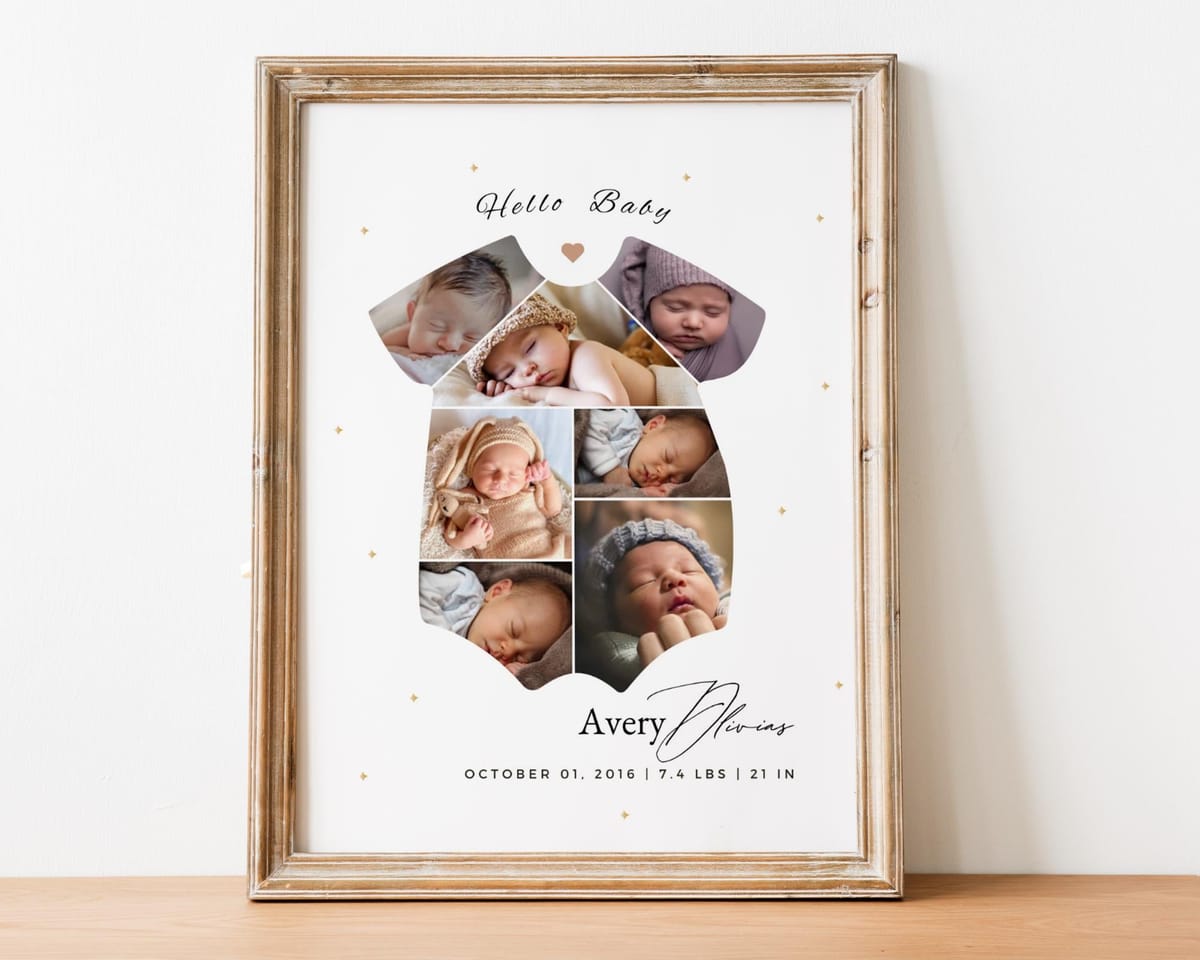 Baby-shaped photo collage nursery wall art