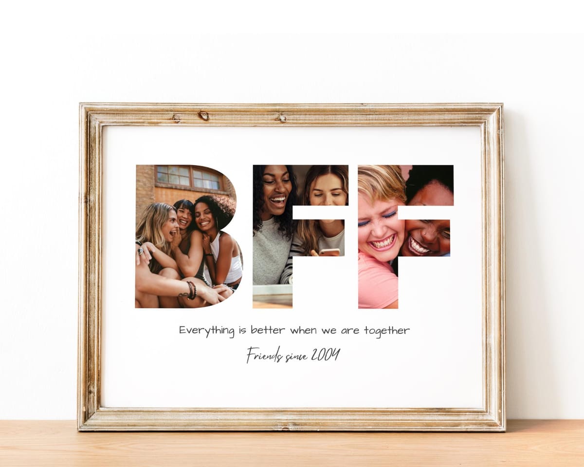 BFF letters photo collage filled with photos of two best friends