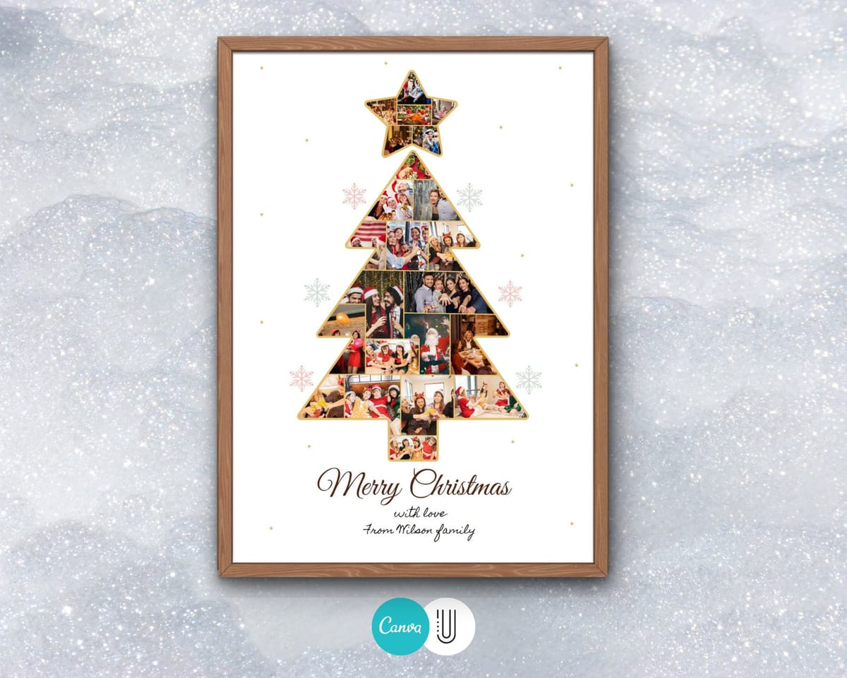 Christmas tree photo collage filled with family photos