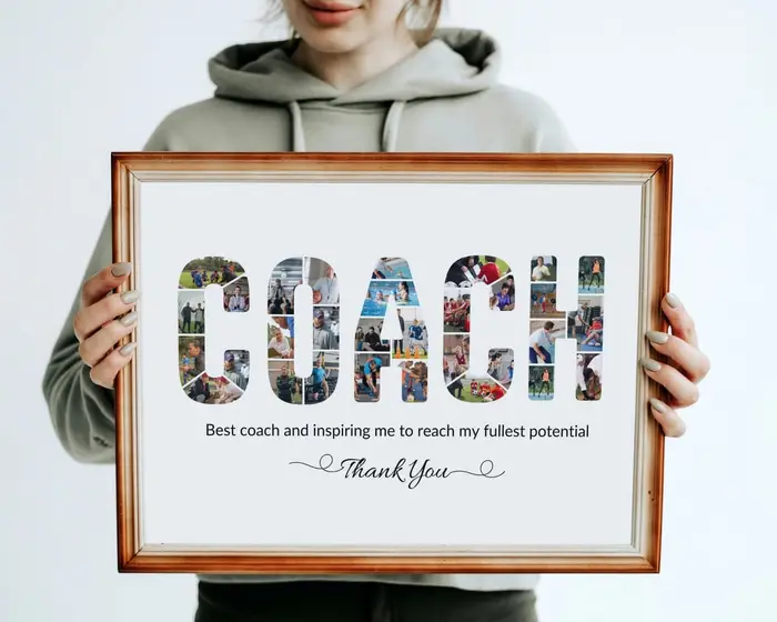 Personalized COACH photo collage framed as an end-of-season gift