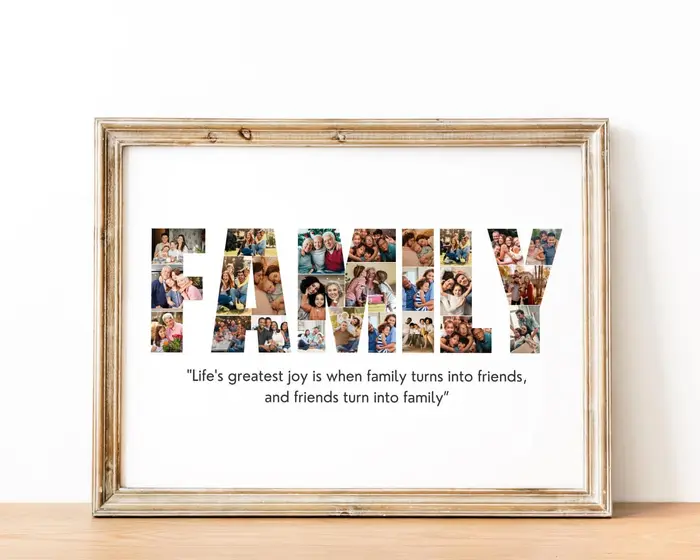 FAMILY word photo collage filled with family photos, framed