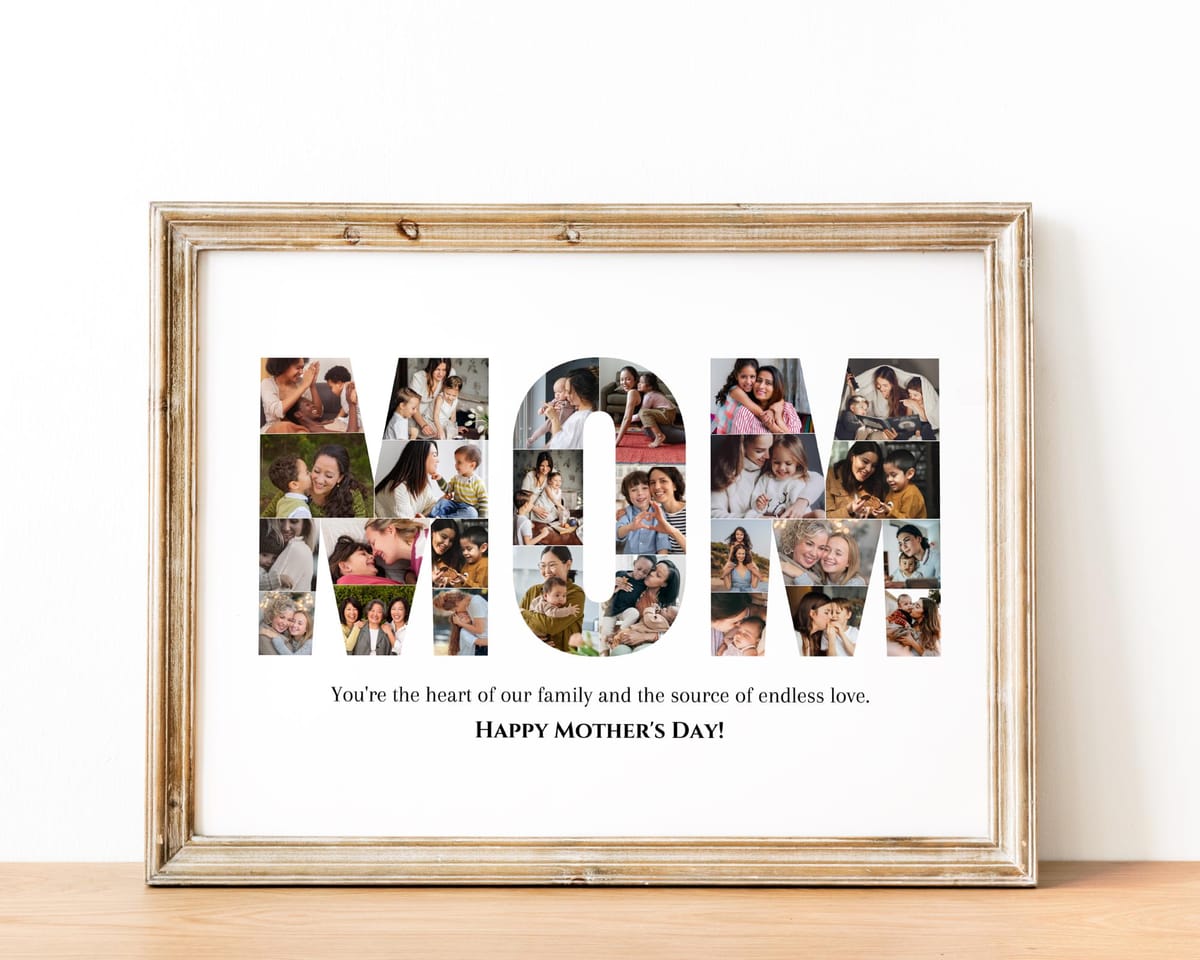 MOM word photo collage gift filled with family photos