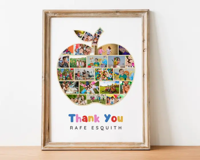 Apple-shaped photo collage template personalized in Canva