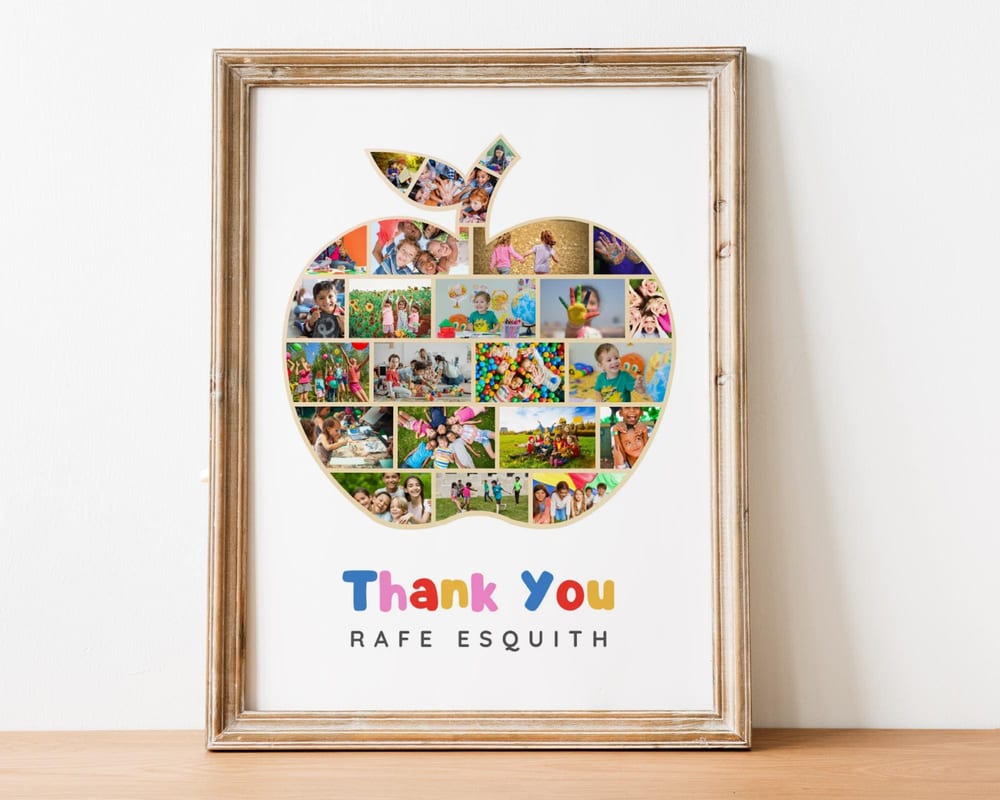 Apple-shaped photo collage template personalized in Canva