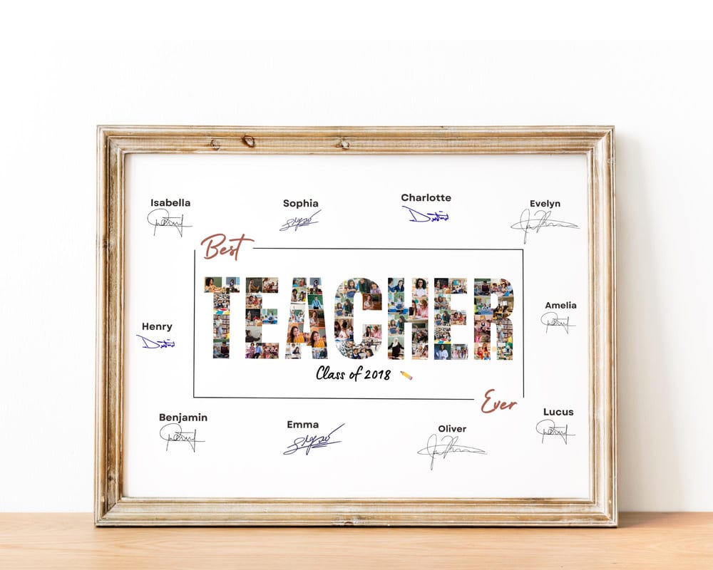 Personalized teacher photo collage template with names added in Canva