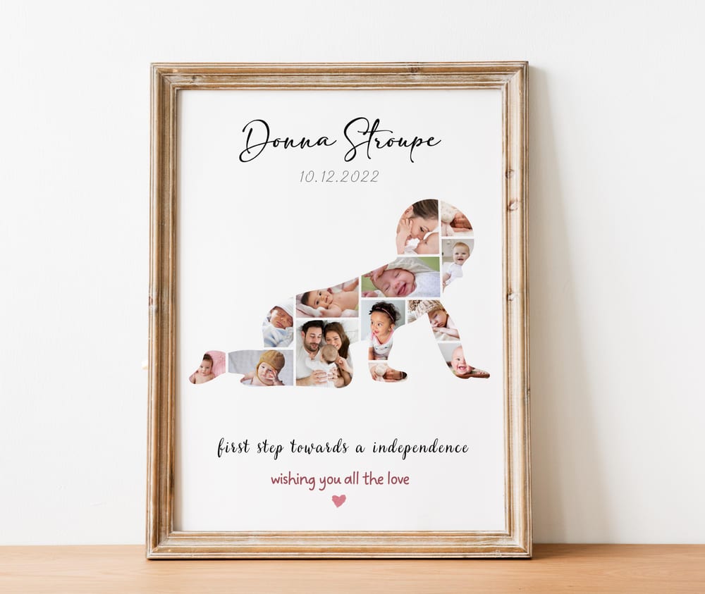 Baby-shaped photo collage template filled with photos