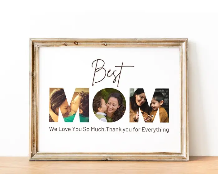 Best Mom word photo collage filled with family photos, framed