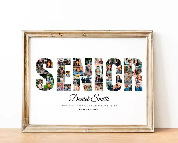 SENIOR word graduation photo collage filled with grad photos, framed