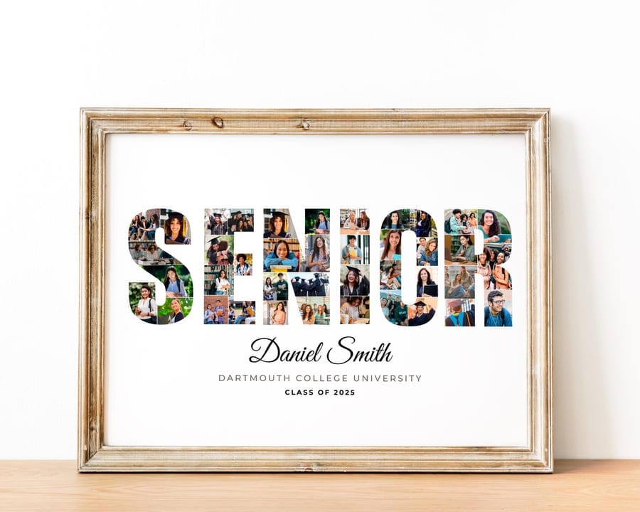SENIOR word graduation photo collage filled with grad photos, framed