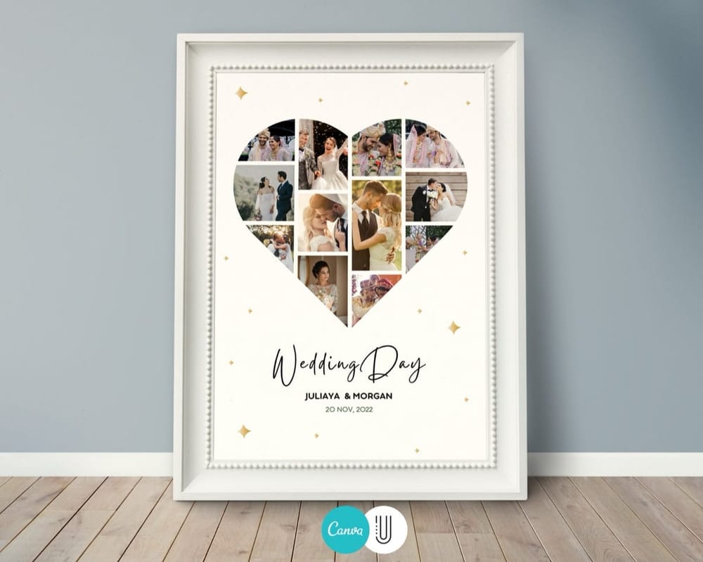 Heart-shaped photo collage template made in Canva