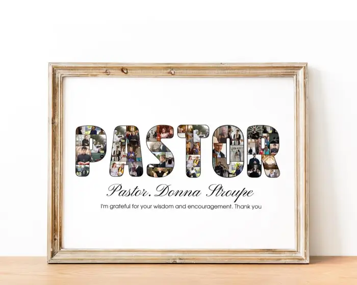 Personalized PASTOR photo collage appreciation gift, framed