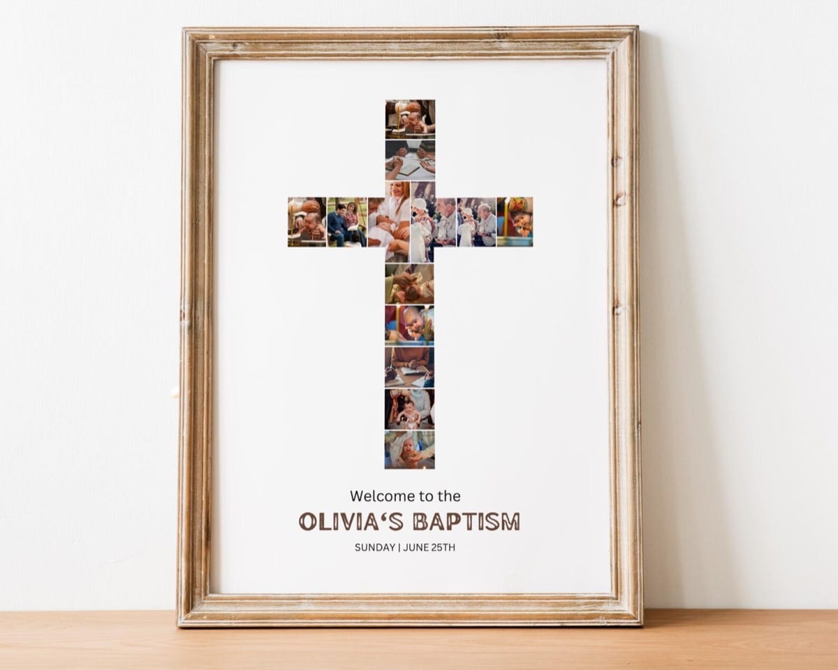 Cross-shaped photo collage template with Scripture