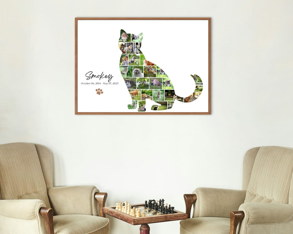 Cat-shaped photo collage filled with cat photos
