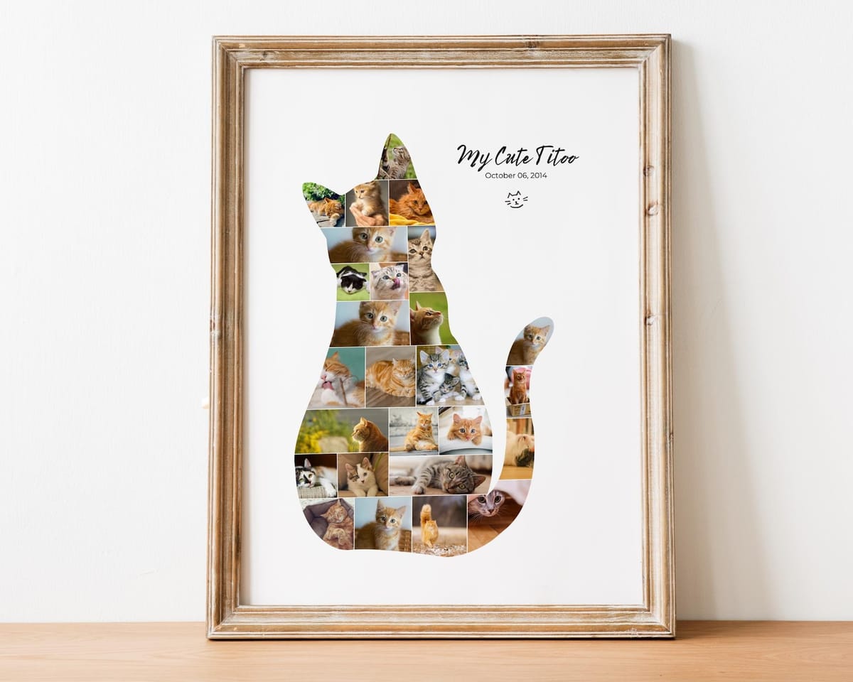Pet memorial photo collage template for a beloved cat