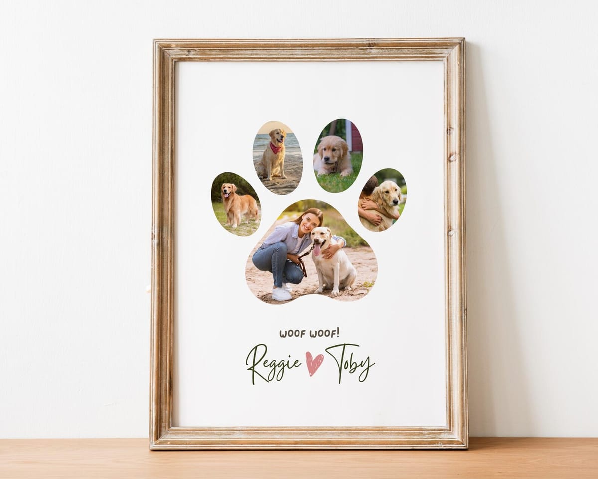Paw-print shaped photo collage keepsake
