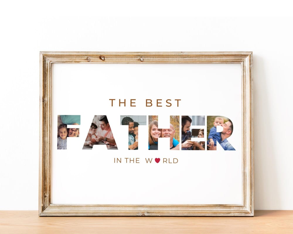 THE BEST FATHER word photo collage gift filled with family photos