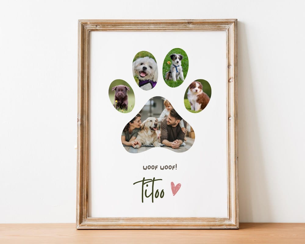 Paw print photo collage gift for a pet lover, framed