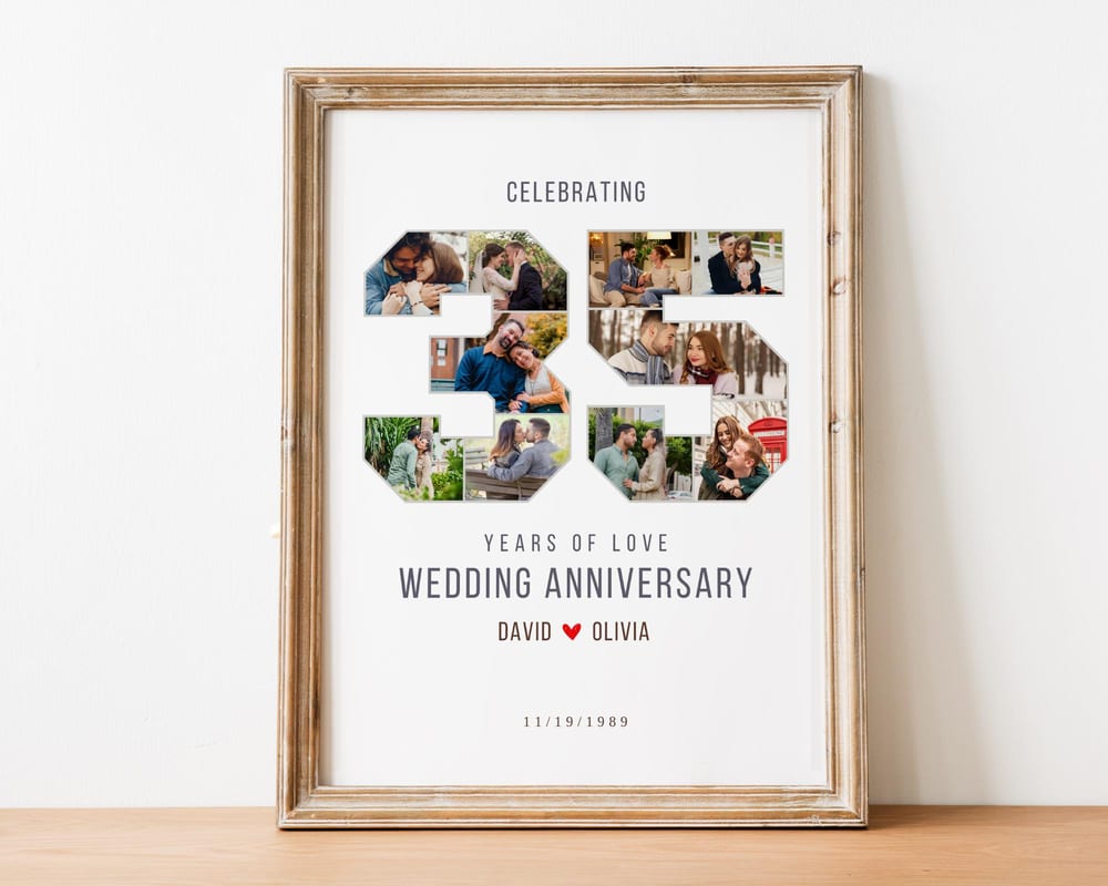 Number 35 wedding anniversary photo collage gift, framed
