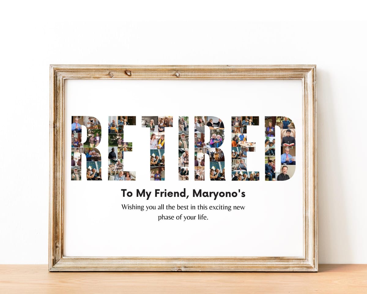 RETIRED word photo collage retirement gift filled with career photos