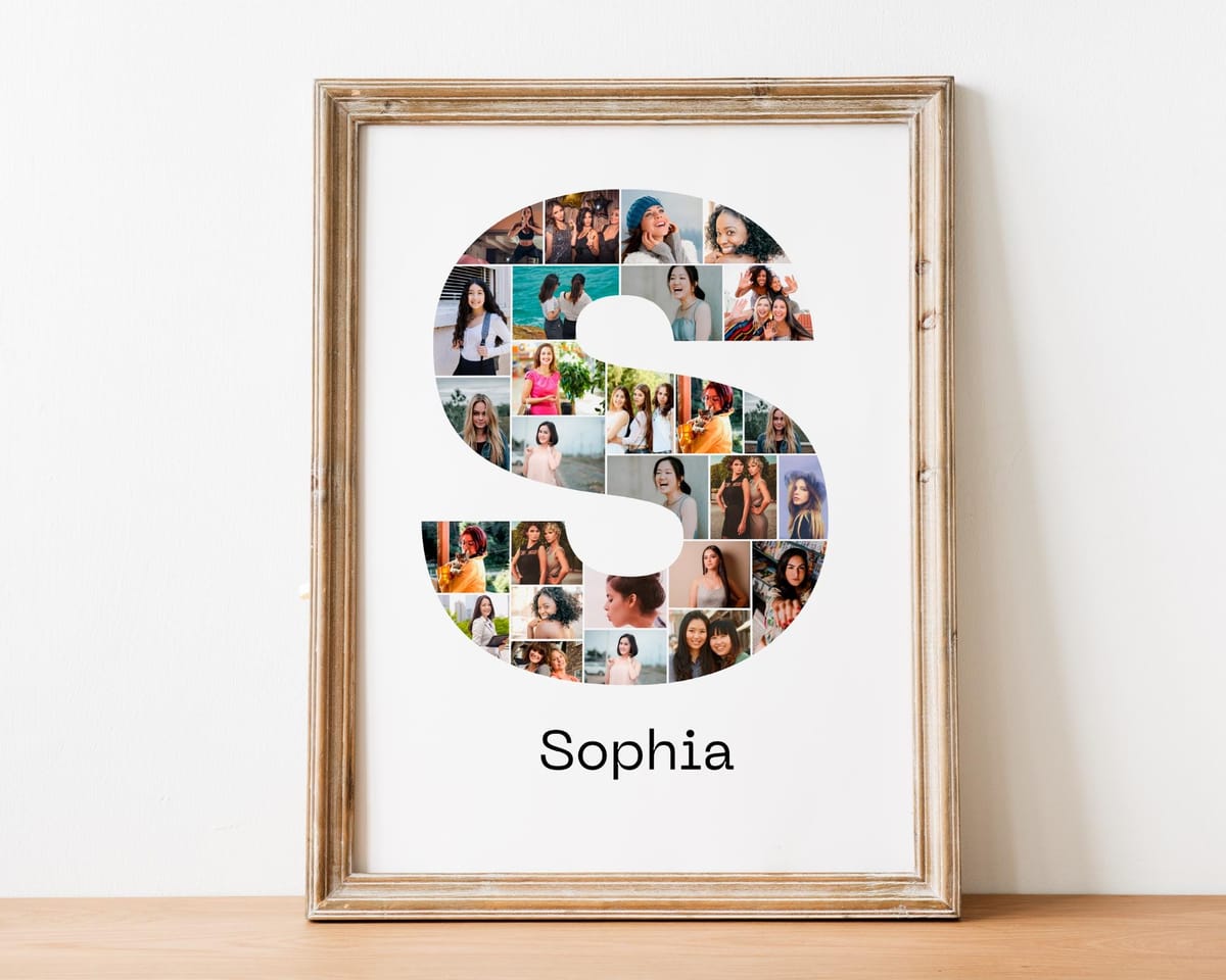 Monogram initial photo collage retirement gift for a woman