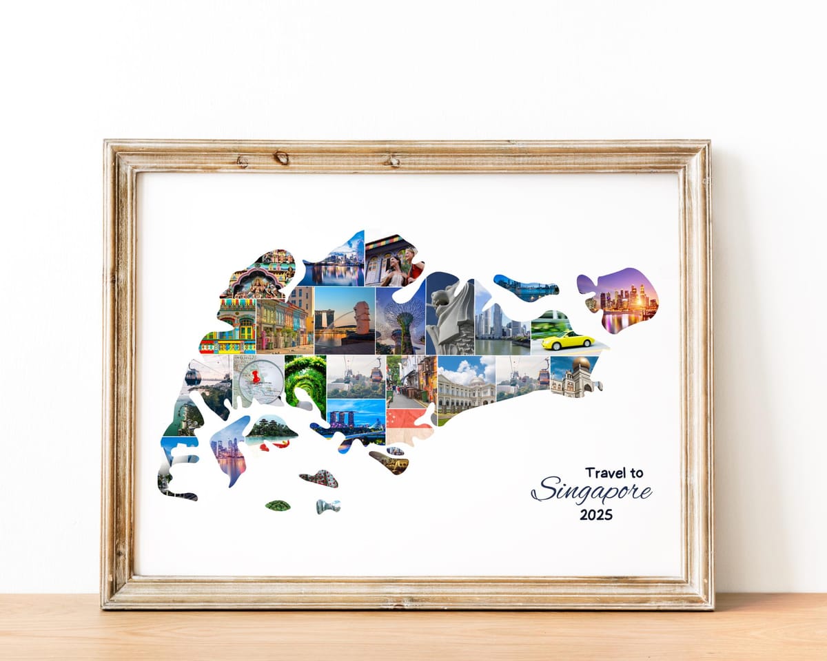 Singapore map photo collage travel gift