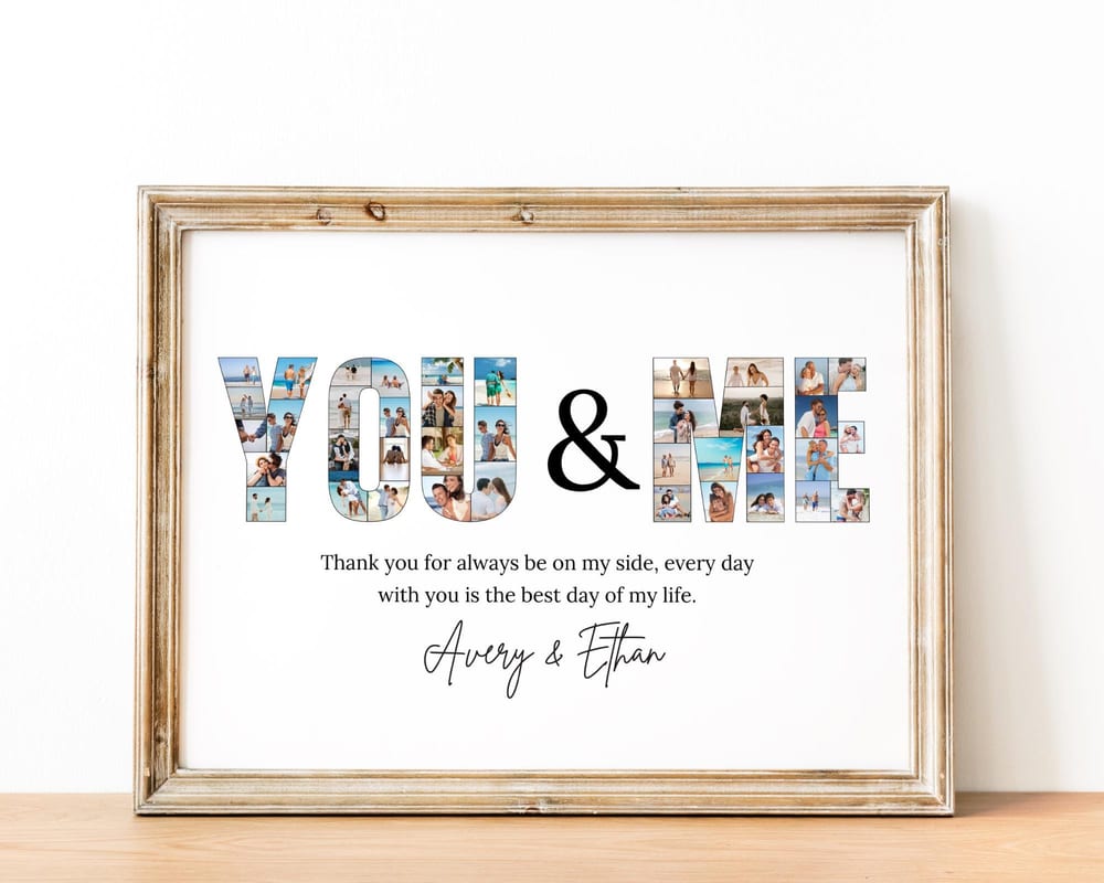 You and Me word photo collage print for Valentine’s Day, framed