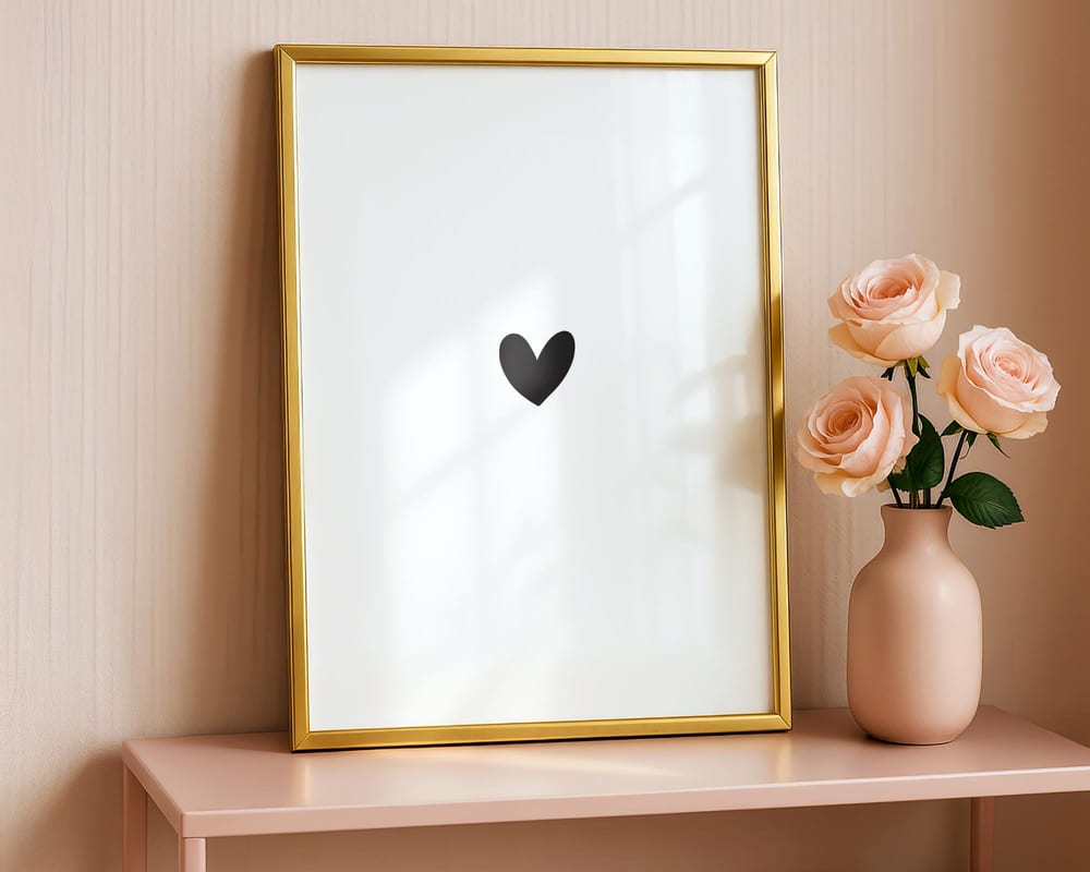 Minimalist neutral heart photo collage wall art, framed