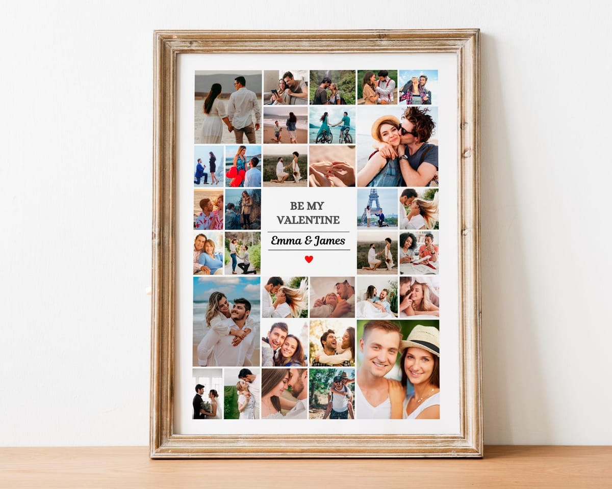 Heart-shaped wedding photo collage keepsake