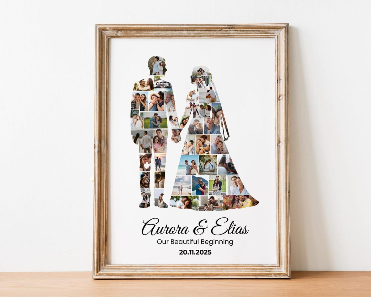 Couple silhouette photo collage, a personalized wedding gift