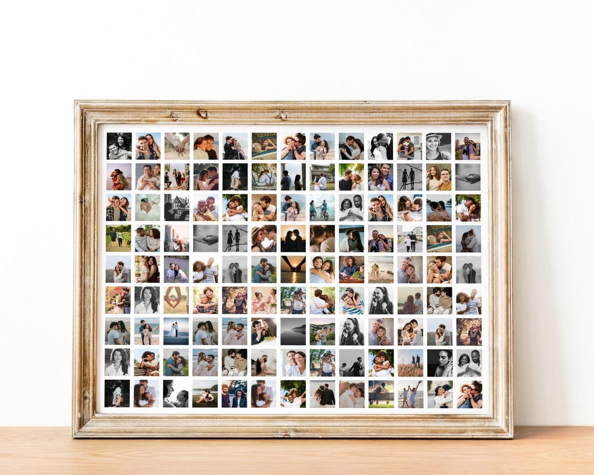 Large photo grid collage for the newlyweds first home