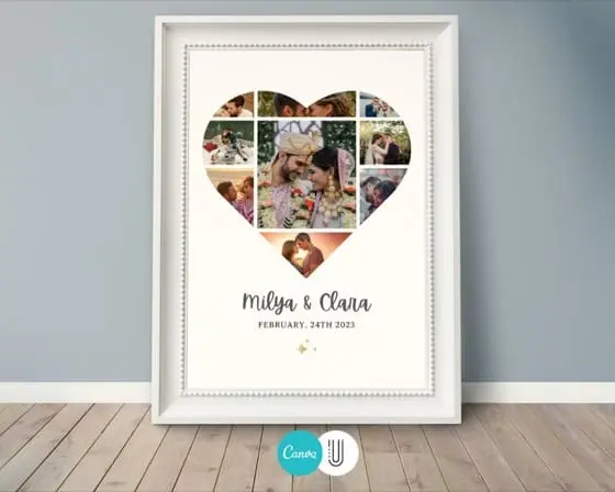 Heart Photo Collage Template, Anniversary Gift (Canva Digital Download)