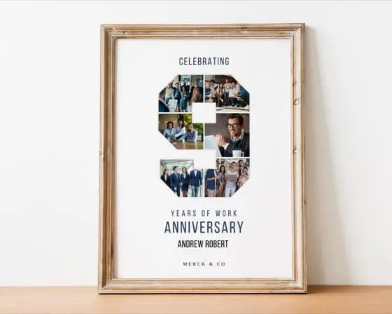9th Work Anniversary Photo Collage: Personalized Employee Gift (Digital File)