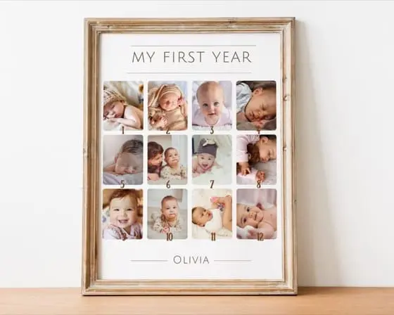 Baby's First Year Photo Collage: Custom 1st Birthday Milestone Poster (Digital File)