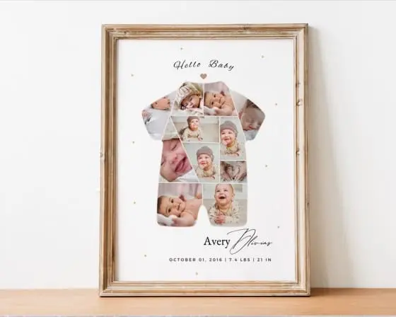 Baby Photo Collage | Newborn Gift & Birth Announcement Frame | Personalized Baby Girl Keepsake