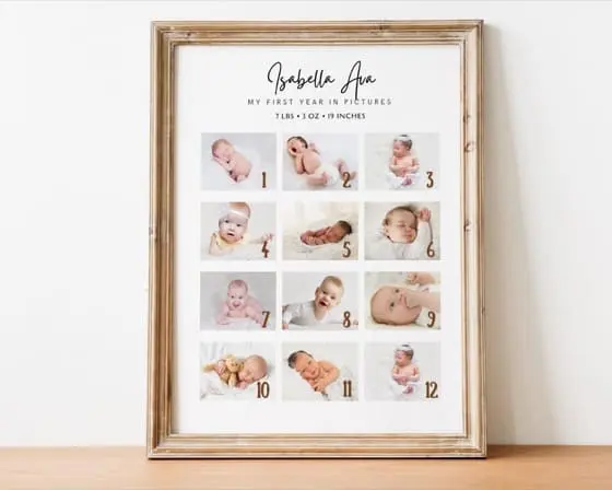 Baby's First Year Photo Collage Template: Milestone Keepsake (Digital Download)