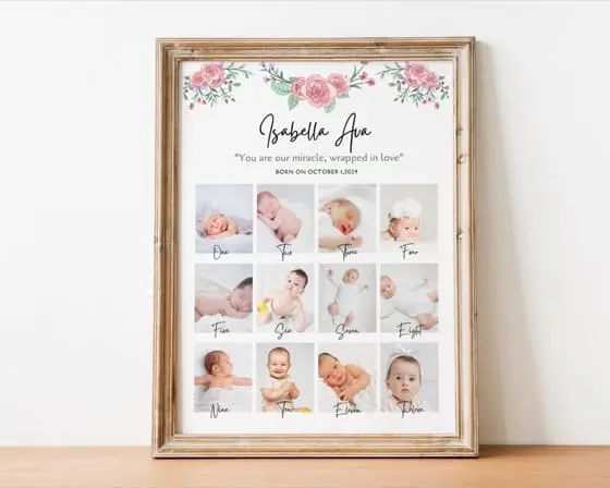 Baby's First Year Photo Collage Template: Printable Milestone Keepsake (Digital File)