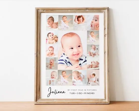 1st Birthday Poster Canva Template | Baby First Year Photo Collage for Boys & Girls