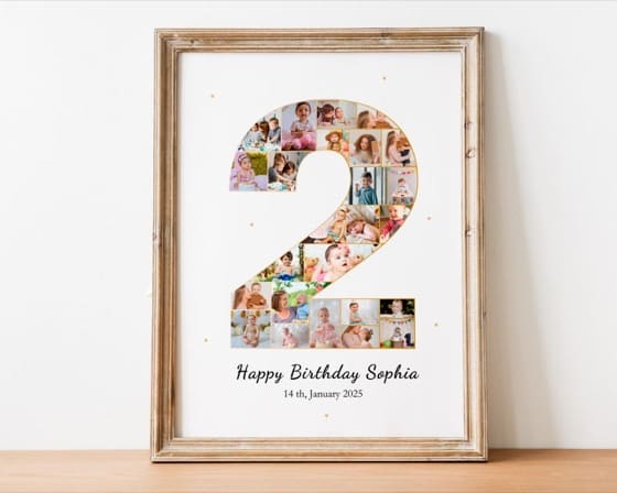 Second Birthday Photo Collage: Number 2 Template (Digital Download)
