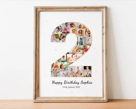 Second Birthday Photo Collage: Number 2 Template (Digital Download)
