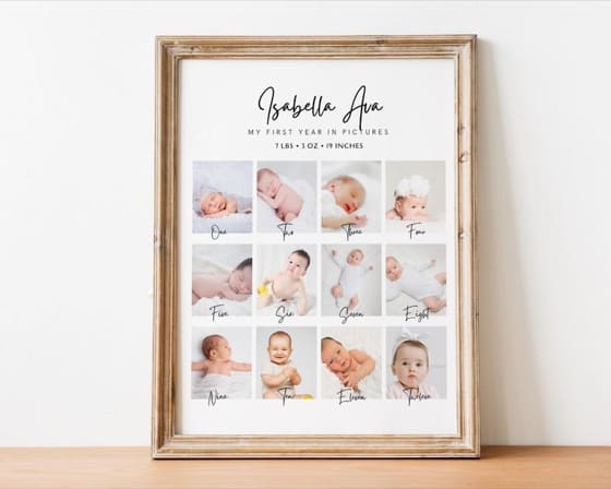 Baby's First Year Photo Collage Template: Milestone Keepsake (Digital File)