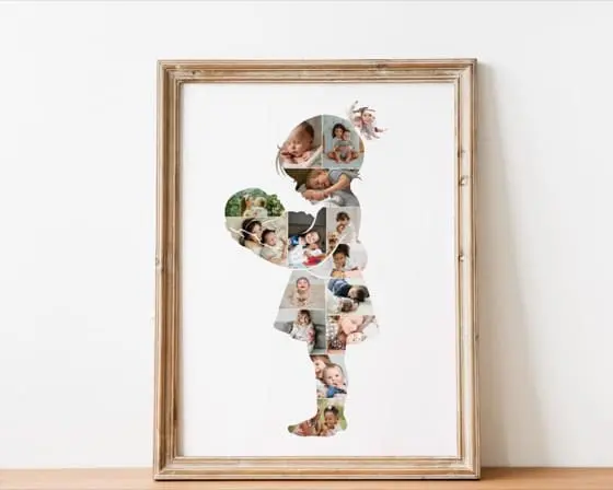 Sibling Love Photo Collage Silhouette, Big Sister Holding Baby Canva Template,Newborn baby photocollage