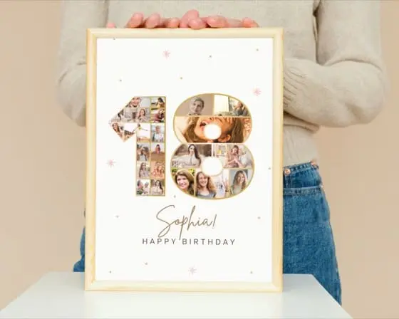 18th Birthday Photo Collage Template, Number 18 Collage, 18th Collage, Custom Gift for her, 18th Birthday, Number Collage, Canva Template