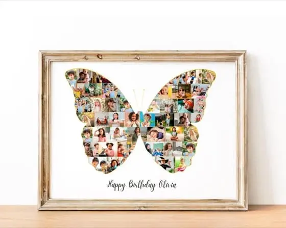 Butterfly Photo Collage Gift for Girls Bestfriend Birthday Party Butterflies Pink Picture Collage Class Group Photos Turtle Butterfly Templa