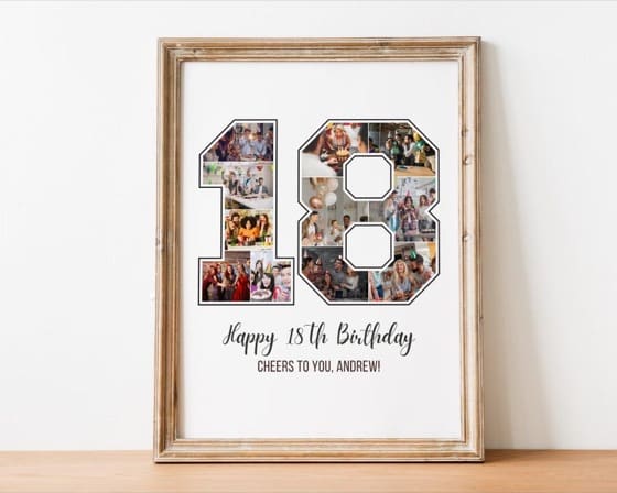 18th Birthday Photo Collage: Custom Number 18 Gift (Digital File)