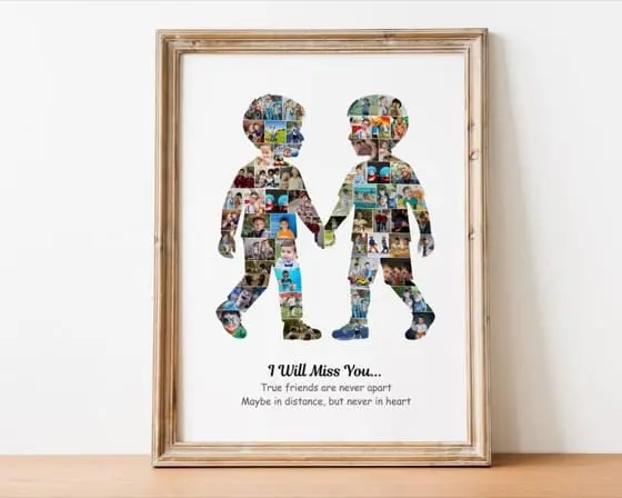 2 boys photo collage personalized best friend gift for boys friendship, BFF boys birthday gift, male friendship gift and farewell photo gift