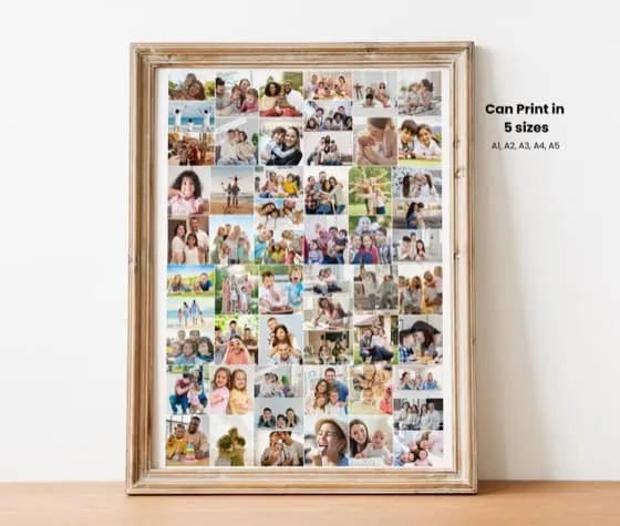 Family Photo Collage, Editable Christmas Gift, Canva Template