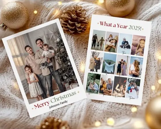 Editable Christmas Photo Card Template: Year in Review Collage (Digital Download)