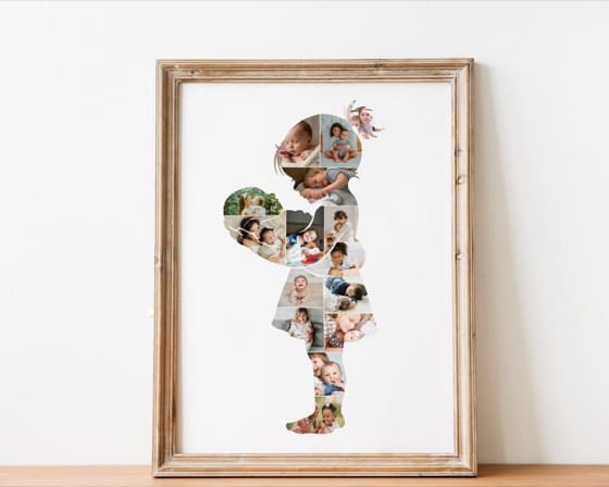 Sibling Love Photo Collage Silhouette, Big Sister Holding Baby Canva Template,Newborn baby photocollage